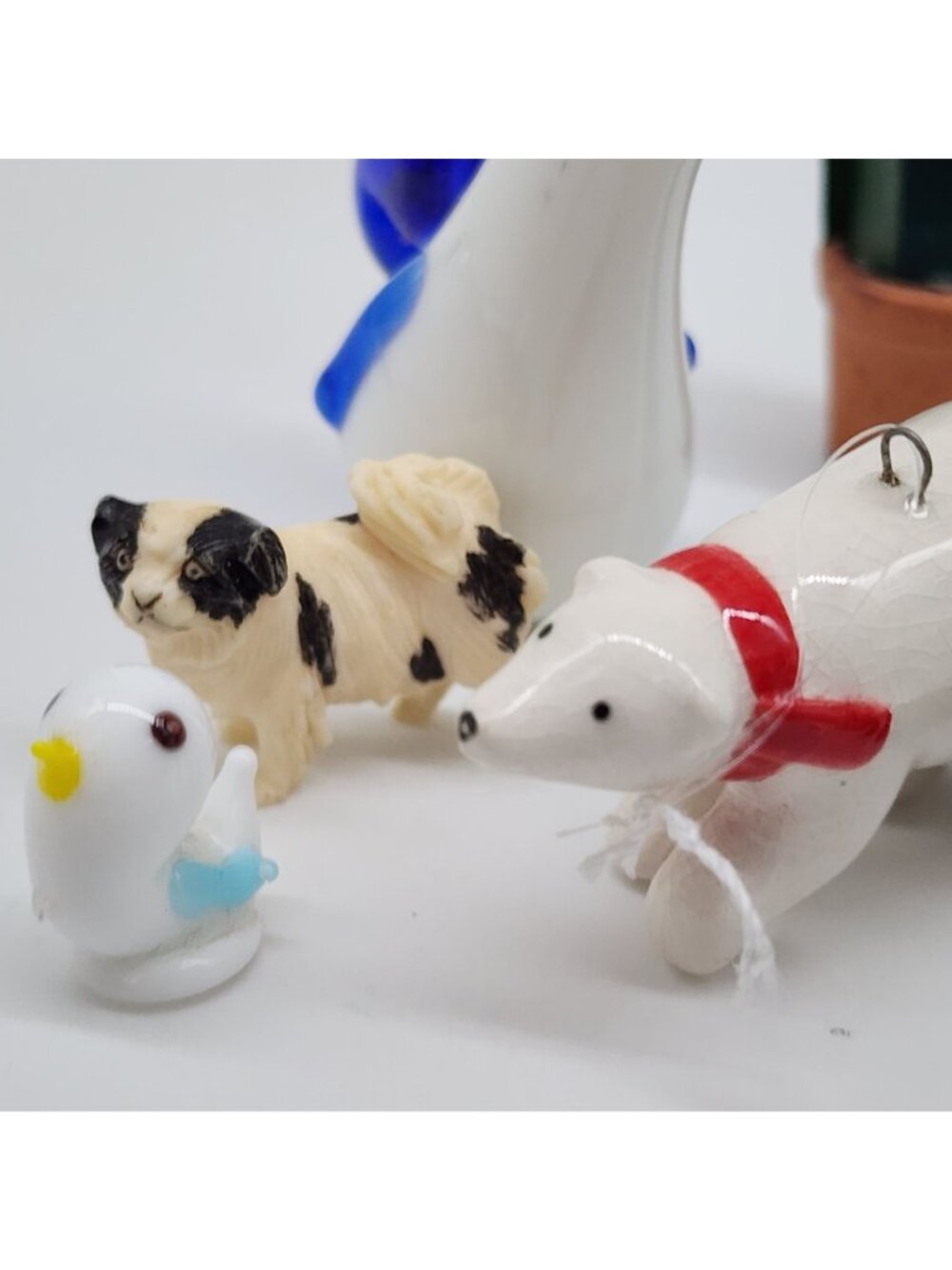 Miniature Handmade Animal Figurine Lot Cat Bear Dog Pig Glass Wood Resin - Picture 3 of 8